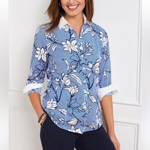 Talbots Plus Non-Iron Perfect Shirt - Outline Floral
Stripe Blouse shirt Top 22w
